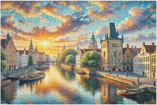 Paintings Christmas City of Bruges Belgium - 1000 Piece Jigsaw Puzzles for Adults，Stress Relieving Game Props Positive Thinking Puzzles Party Entertainment Puzzles for Adults and Teens Toy