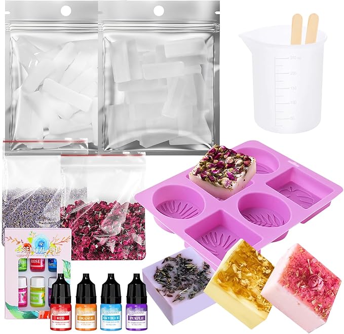 OverZyn Soap Making Kit for Adults, DIY Soap Making Kit Abundant Accessories Contains Mould Soapbase Essential Oils and Dried Flowers Fun Handmade Crafts Beginner Friendly for Homemade Craft