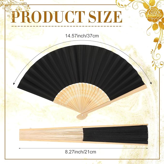 Yinkin 100 Pack Folding Fans Bamboo Handheld Folded Craft Hand Japanese Chinese Fans for Weddings Bridal Dancing Church DIY Decoration Women Kids Gift Party Favors (Black)