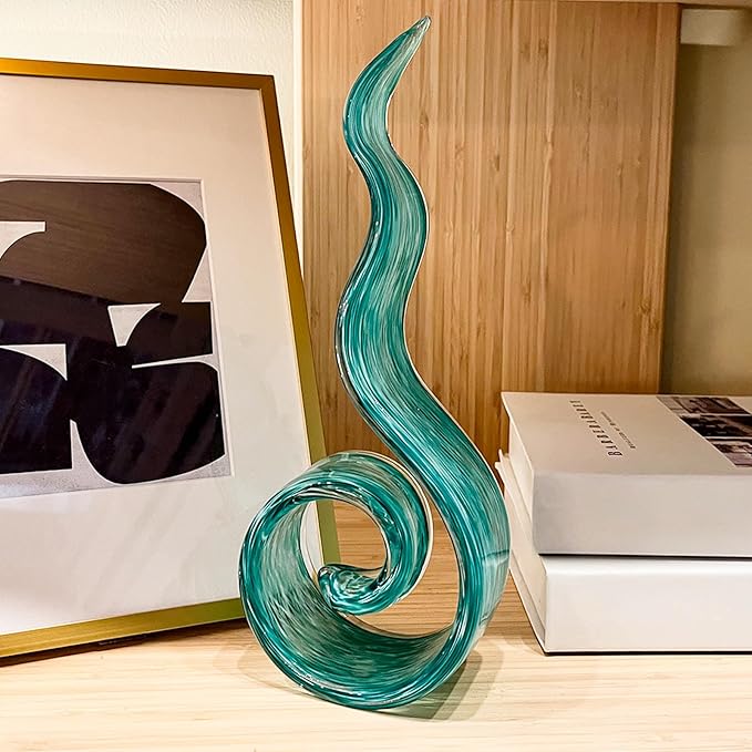 11.4" Tall Hand-Blown Glass Sculpture Murano-Style Sculpture Art Ornament Statue Figurines Home Decor Accent Piece Coastal Ocean Nautical Home Decor,Shelf,TV Stand,Tabletop Centerpieces,Wonderful Gift