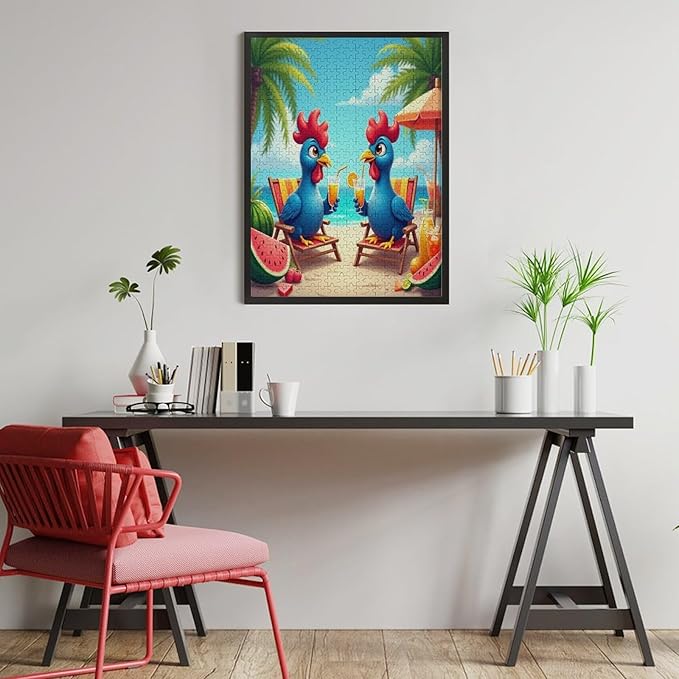 Jigsaw Puzzles for Adults 500 Piece - Cartoon Seaside Holiday Chicken Wooden Puzzles, Family Puzzles，Educational Games，Challenge Puzzles Puzzle Games