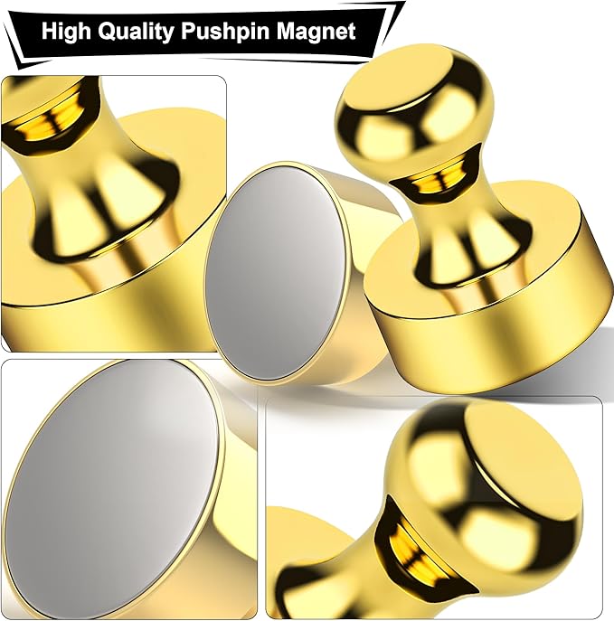 Tiergrade Metallic Magnets, Refrigerator Magnets, 20 Pack Gold Magnetic Push Pins, Strong Fridge Magnets, Multi-use Whiteboard Magnets Perfect for Kitchen Office Classroom