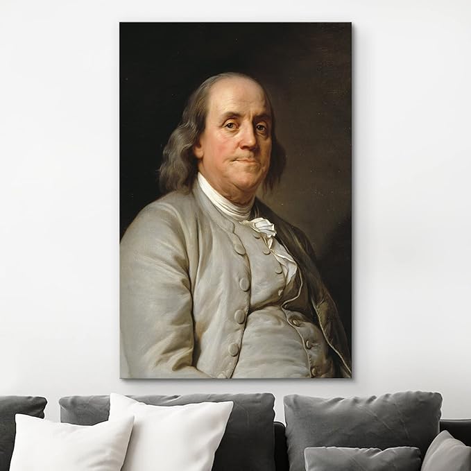 wall26 Canvas Print Wall Art Portrait of Benjamin Franklin People Pop Culture Historical Realism Famous Closeup Colorful Multicolor Classical for Living Room, Bedroom, Office - 24"x36"