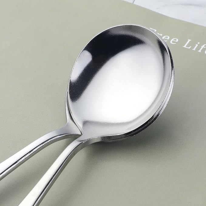Buyer Star 8 Pieces Stainless Steel Round Soup Spoon, 6.3 Inch Mirror Polished Spoon Cutlery, Dishwasher Safe (Silver)