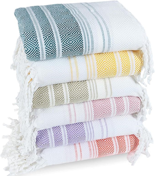 6 Pack Cotton Turkish Beach Towel Lightweight Thin Travel Vacation Essentials Oversized XL Towels Set for Pool Swim Bath Camping Cruise Accessories Absorbent Quick Dry Sand Free Bulk clearance Blanket