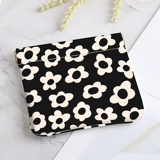 2Pcs PU Leather Small Squeeze Coin Purse Pouch Mini coin Bag Unique And Cute Wallet Cosmetic Bags Change Bag For Women Girls Men （Black and Pink Flowers