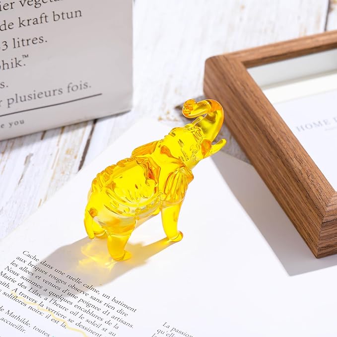 Crystal Elephant Figurines Gifts for Women Men, Crystal Animals Collectible StatueTabletop Decoration Elephant Sculpture with Trunk Up Ornaments (Yellow)