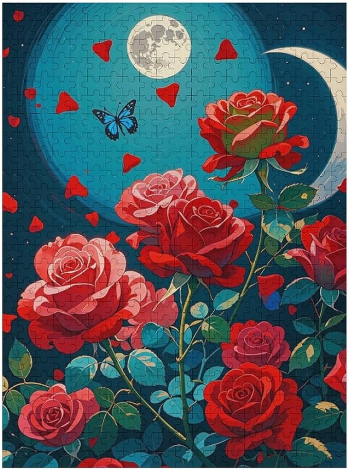 Jigsaw Puzzles for Adults 500 Piece - Butterfly Red Rose Garden Wooden Puzzles, Puzzle Games, Stress Relief Games, Funny Puzzles，Unique Gifts for Wall Art，Family Puzzles