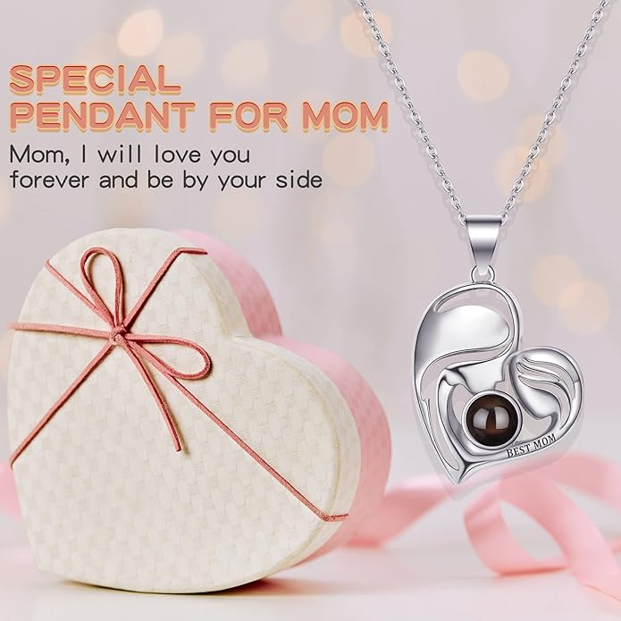 SUPHELPU Personalized Mother's Day Gifts for Mom From Daughter - Custom Photo Necklace With Picture Inside - Projection Necklace for Mom - Memorial Gift
