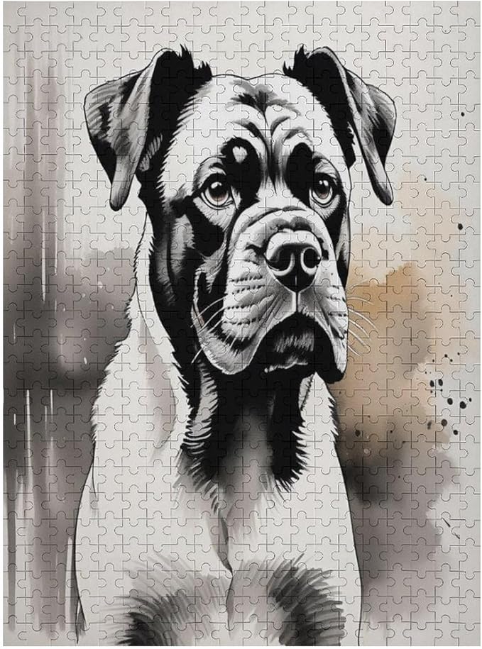 Boxer Dog Portrait Animal Wooden Puzzle 500 Pieces Jigsaw Puzzles for Adults Puzzle Educational Toys Challenging Fun Games Gifts for Elders Kids Family and Friends
