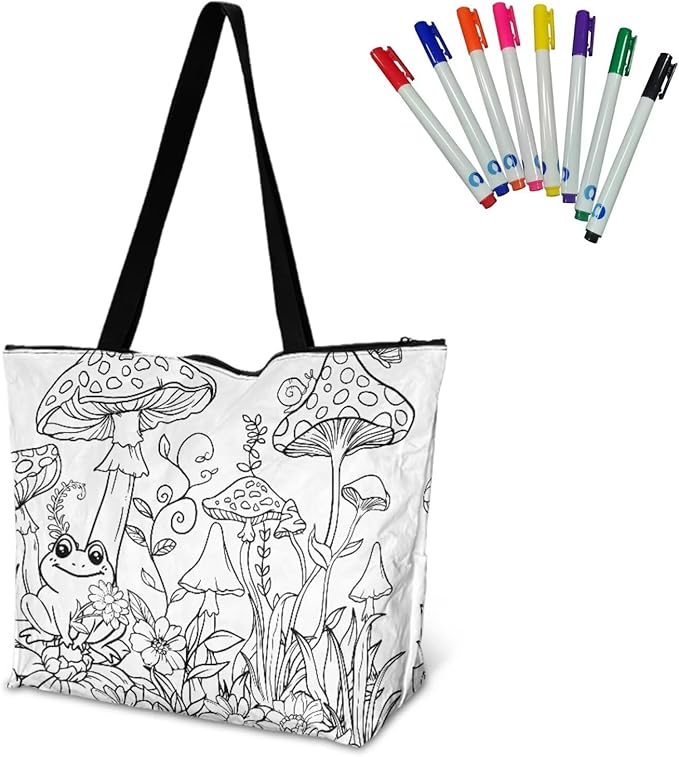 Cartoon Animal Printed DIY Coloring Tote Bag Waterproof Paper Handbags for Women Large Travel Shoulder Bags Purses