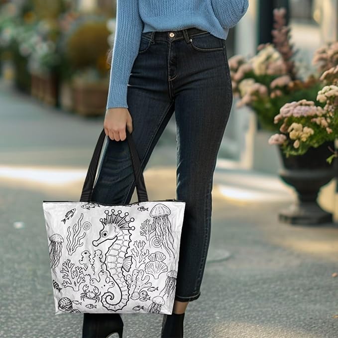 Cartoon Animal Printed DIY Coloring Tote Bag Waterproof Paper Handbags for Women Large Travel Shoulder Bags Purses