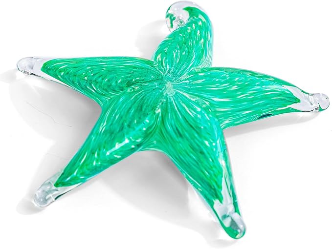 Hand Blown Glass Starfish Statue, 4.5" Modern Sea Star Art Figurine, Hanging Crystal Starfishs Collectible Ornament for Christmas Home Decor, Glass Paperweight for Table, Desk, Entryways & Living Room
