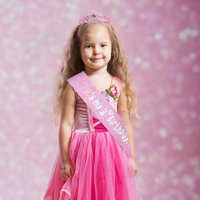 YARIEW Birthday Decorations Glitter Sash and Crown Kit Sparkle Birthday Tiara Crown and Sash Party Outfit Accessory