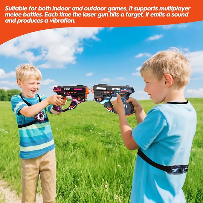 Infrared Battle Set - 2 Guns 2 LED Vests with Real-Time Data Sync, Infrared Tag Guns for Kids Teens & Family Play Indoor Outdoor Multiplayer Game, Toys Gifts for Birthday Christmas Party (Red & Blue)