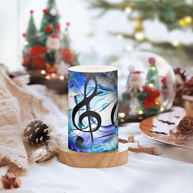 Music Notes and Clef in Space with Stars Flickering Flameless Candles Battery Operated with Remote Timer,Tea Light Candles LED Pillar Votive Candles Set of 2 for Outdoor Indoor Decorations