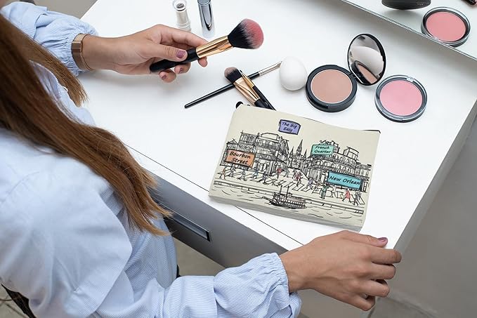Cities Around the World Artwork Cosmetic Bag Series – Designed in USA, Travel Makeup Bag with Zipper, Souvenir Gift for Women, Artwork Organizer for Purse or Toiletry (New Orleans)
