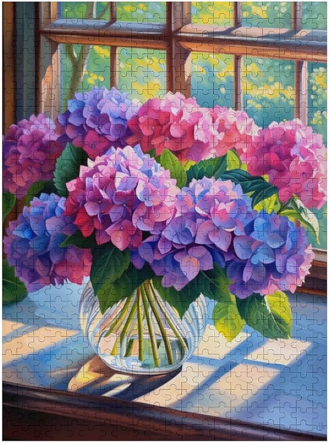 Puzzles for Adults 500 Pieces Wooden Jigsaw Puzzle - Hydrangea Bouquet Theme Puzzle，Party Games，Family Toys，Educational Puzzles，Stress Relief Wooden Puzzle，Gifts for Family，Colleagues and Friends