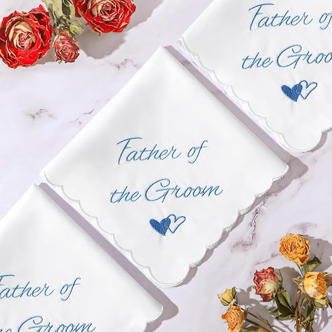 Wedding Handkerchief Something Blue for Bride, Mother Father of the Brides Groom Gifts, Embroidered Happy Tears Cotton Hanky