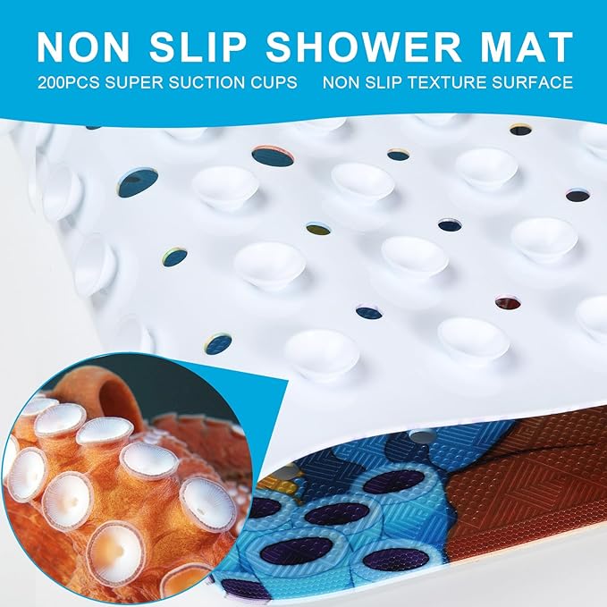 XIYUNTE Baby Bath Mat for Tub Non Slip Kids Bath Mat - 40''x16'' Extra Long Cartoon Bathtub Mat Non Slip Kids Shower Mat Eco-Friendly Toddler Bath Mats with Suction Cups, Machine Washable