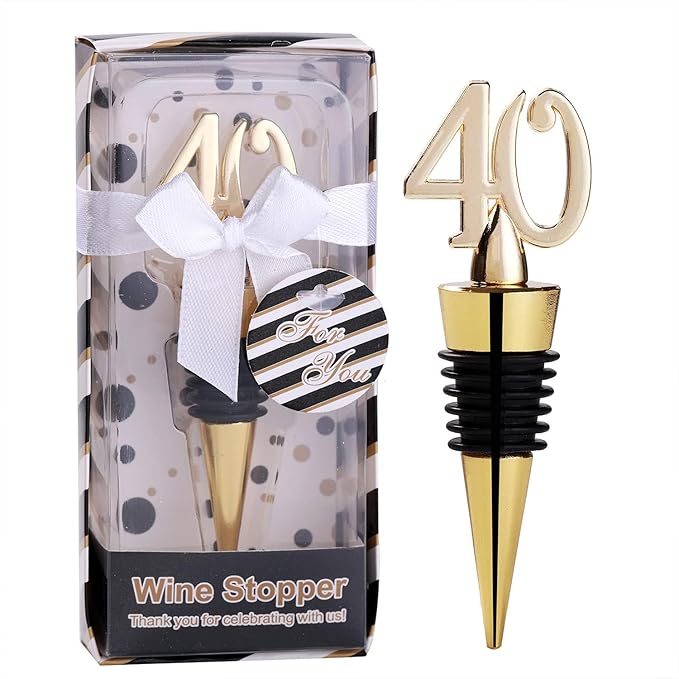 12PCS Gold 40th Wine Stoppers 40 Birthday Decorations Gifts Women 40th Wedding Anniversary Souvenir Bridal Party Favor Gift for Guests(12,40th Stopper)