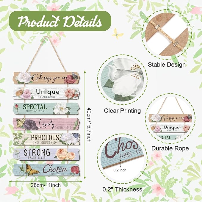 CHDITB God Says You are Wooden Sign, Peony Flower Wooden Hanging Plaque, Christian Religious Quotes Door Hanger, Scripture Art Inspirational Bible Verse Wall Art for Girl Bedroom Living Room Decor