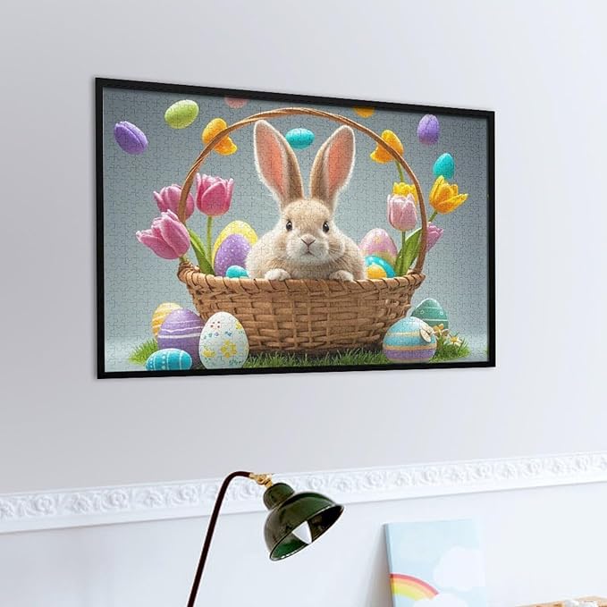 Wooden Puzzle - Easter Tulips Bunny Jigsaw Puzzles，Wooden Puzzles for Adults 1000 Pieces Challenge Puzzles，Educational Games，Family Puzzles，Unique Gifts for Wall Art,Funnny Puzzles