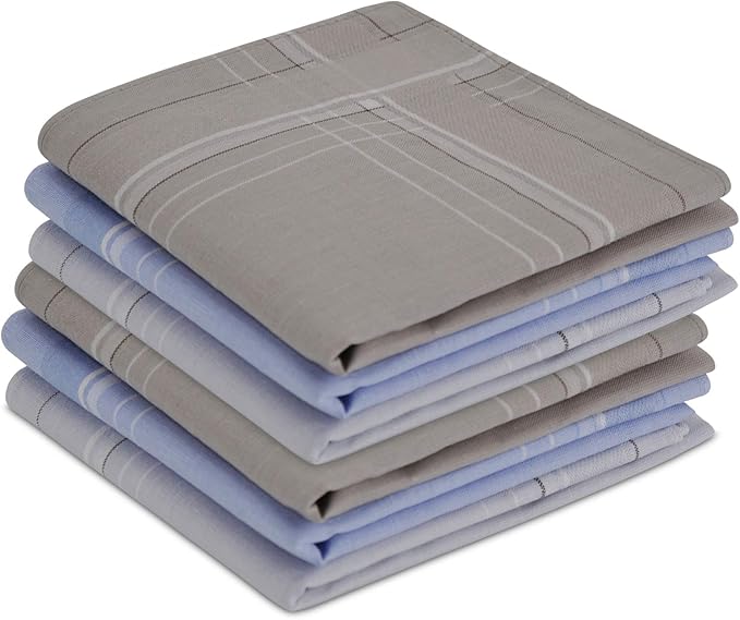 Zenssia Men's Soft Cotton Handkerchiefs Assorted Color with Stripe 6 Piece Gift Set