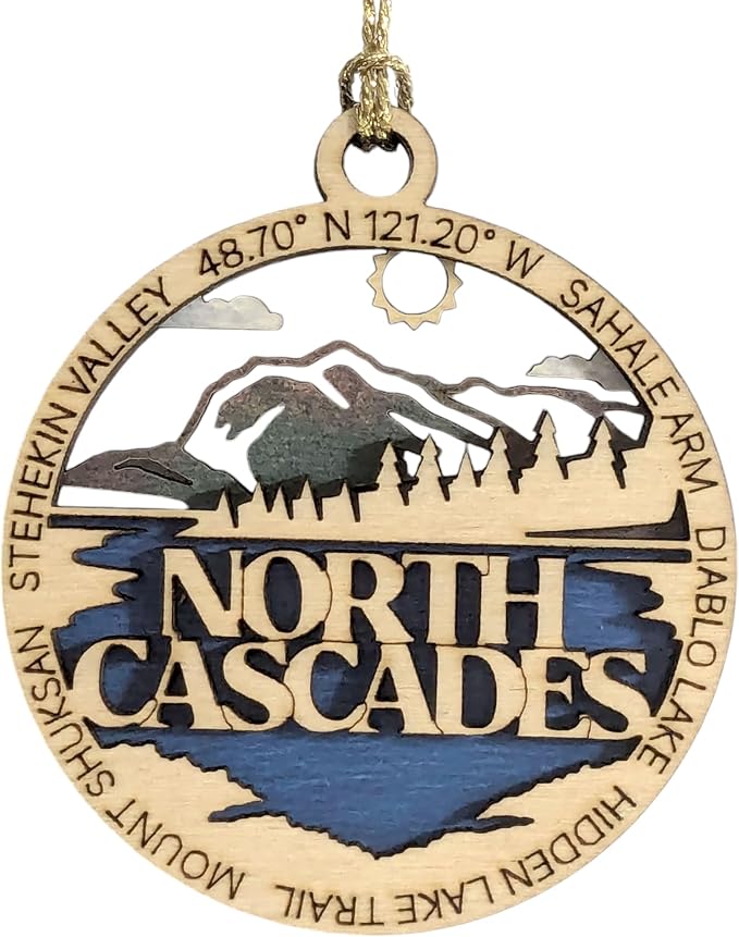 North Cascades National Park 3" Christmas Ornament - Two-Layer Wood Decor - Sahale Arm & Diablo Lake Scene - Handmade in USA