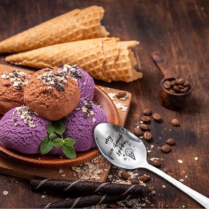 Funny Stainless Steel Ice Cream Spoon, Coffee Dessert Spoons for Ice Cream Lovers, Spoon for Women Men Friends, Birthday Thanksgiving Graduation Housewarming Gift