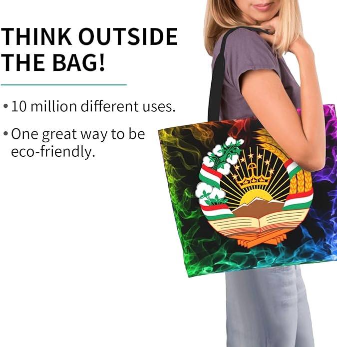 Tajikistan National Emblem Large Reusable Eco-friendly Shopping Bags Portable Storage Handbag
