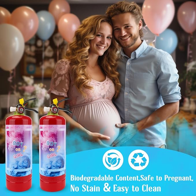 Giant Gender Reveal Fire Extinguisher 2 Packs, Gender Reveal Ideas, Baby Boy Reveal Party Ideas for Gender Reveal Decorations with 2.3ib Powder (Blue)