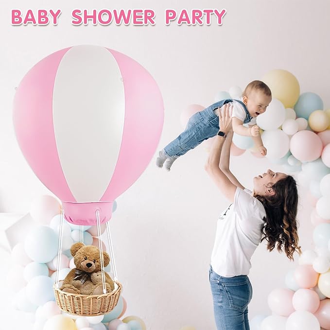 3FT Pink Hot Air Balloon, Inflatable Baby Shower Decoration, Hanging Hot Air Balloon for Girls Baby Birthday Party Wedding Exhibitions, Air Pump Included