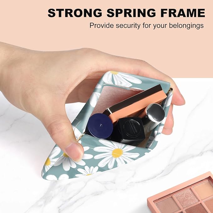 2Pcs PU Leather Small Squeeze Coin Purse Pouch Mini coin Bag Unique And Cute Wallet Cosmetic Bags Change Bag For Women Girls Men （White floral pattern