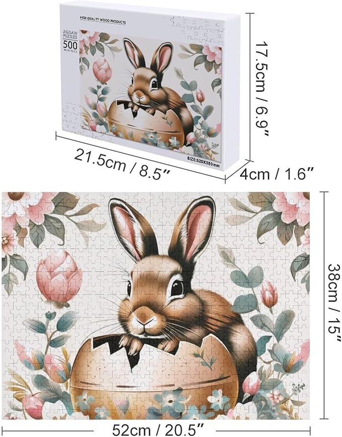 Wooden Puzzle - Easter Bunny Eggs Cute Rabbit Jigsaw Puzzles，Wooden Puzzles for Adults 500 Pieces Challenge Puzzles，Educational Games，Family Puzzles，Unique Gifts for Wall Art
