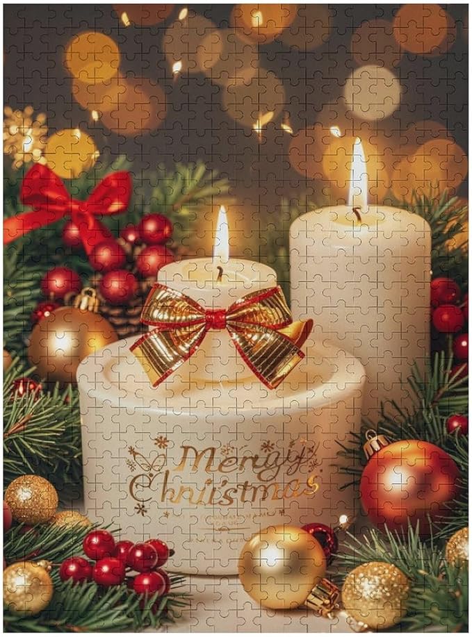 Jigsaw Puzzles for Adults 500 Piece - Christmas Atmosphere Candle Light，Merry Christmas Themed Wooden Puzzles，Puzzle Games Challenge Puzzles，Educational Games，Family Puzzles
