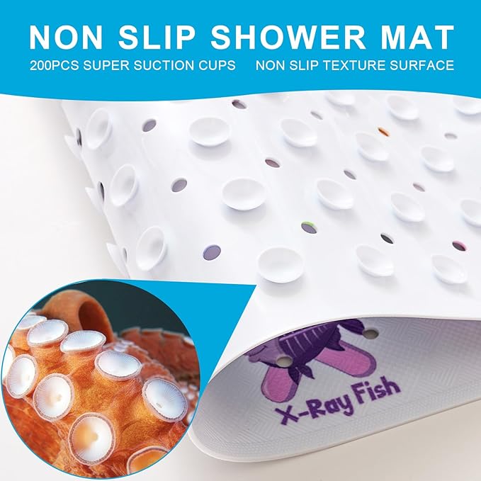 XIYUNTE Baby Bath Mat for Tub Non Slip Kids Bath Mat - 40''x16'' Extra Long Cartoon Bathtub Mat Non Slip Kids Shower Mat Eco-Friendly Toddler Bath Mats with Suction Cups, Machine Washable