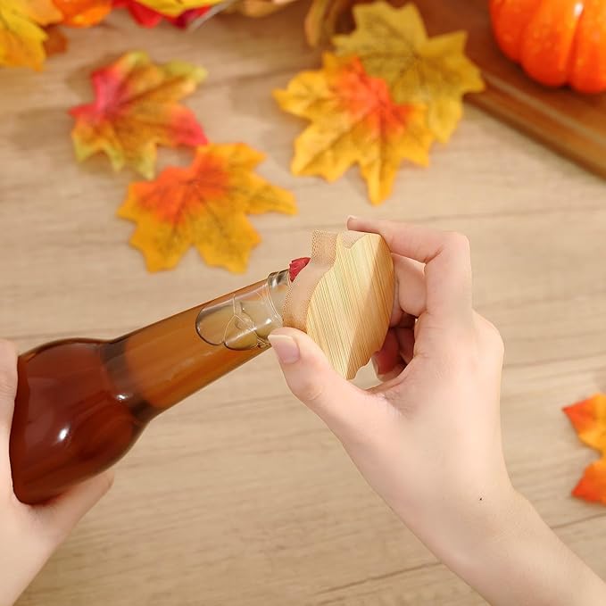 Vesici 12 Pcs Bamboo Pumpkin Shape Magnetic Bottle Opener 2.5in DIY Bamboo Beer Openers Wooden Fridge Magnet Refrigerator Sticker Gift for Thanksgiving Christmas Beer Lover Wedding Guest Kitchens Bars