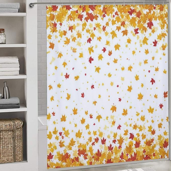 Fall Falling Maple Leaves Shower Curtain Waterproof Washable Fabric Bathroom Shower Curtains for Bathroom Decorations Home Indoor Decor 72x72Inch