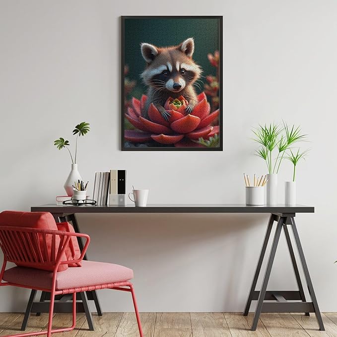 Puzzles for Adults 500 Pieces Wooden Jigsaw Puzzle - Succulent & Cute Raccoon Theme Puzzle，Party Games，Family Toys，Educational Puzzles，Stress Relief Wooden Puzzle，Gifts for Family and Friends