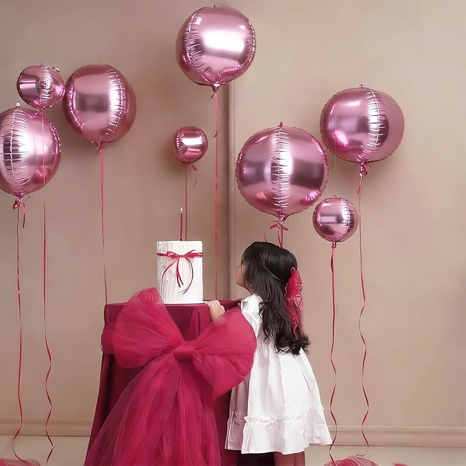 12PCS Pearl Pink Round Foil Balloons, 22" 15" 10" Large 4D Ball Balloons Metallic Pearl Pink Mirror Balloon for Graduation Valentines Day Wedding Women Girls Birthday Party
