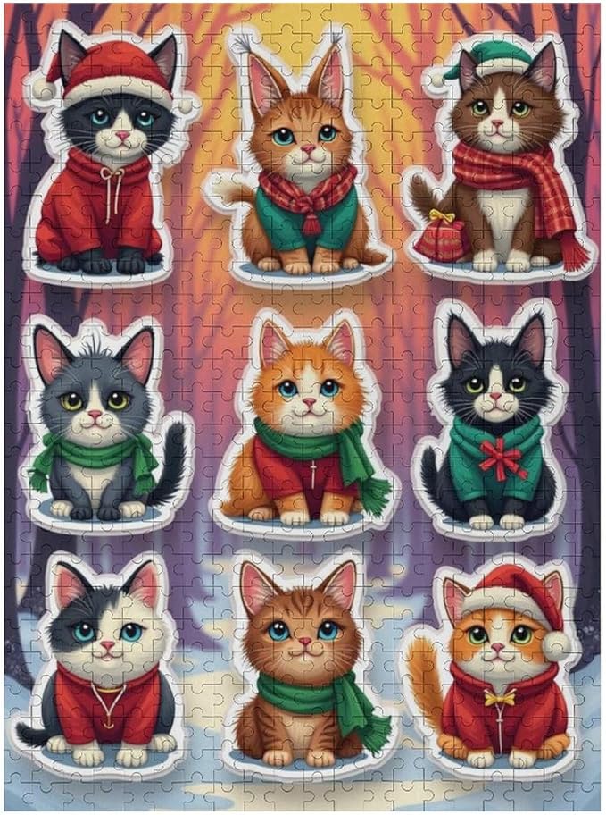 Wooden Puzzle 500 Pieces Adult - Christmas Cat Puzzle Christmas Puzzles, Holiday Puzzles, Family Toys, Party Games, Jigsaw Puzzle Challenge and Funny