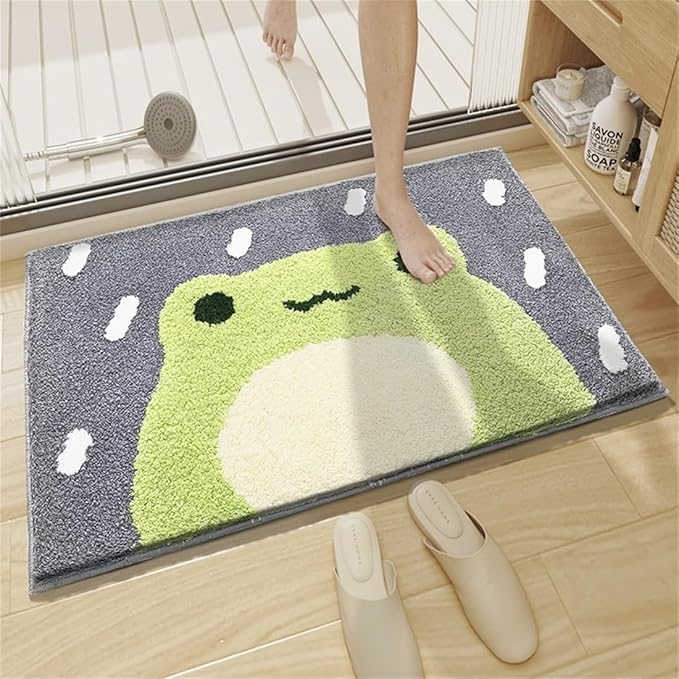 Ankah Bath Mat Cute Shower Rug, Luxury Shaggy High Absorbent and Anti Slip, Machine Washable Fit for Bathtub, Shower and Bath Room, (17.71"x 25.59", Little Frog)