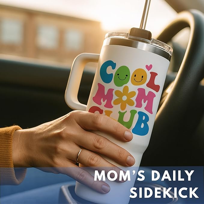 Vivulla68 Christmas Gifts For Mom - Cool Mom Club Tumbler With Handle 40oz, Mommy Coffee Mug, Mama Tumblers, Momma Gift Ideas, Funny Birthday Present For Her, Cute Mother Day Gift, Mommy Cup