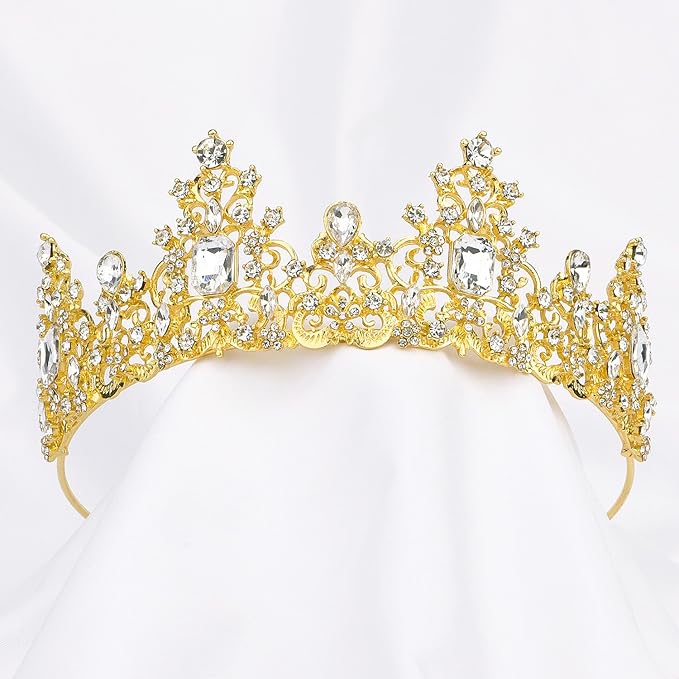 Didder Baroque Gold Crown for Princess, Bride, and Occasions - Tiara for Women, Girls, Wedding, Halloween, Christmas, Prom, Birthday Party