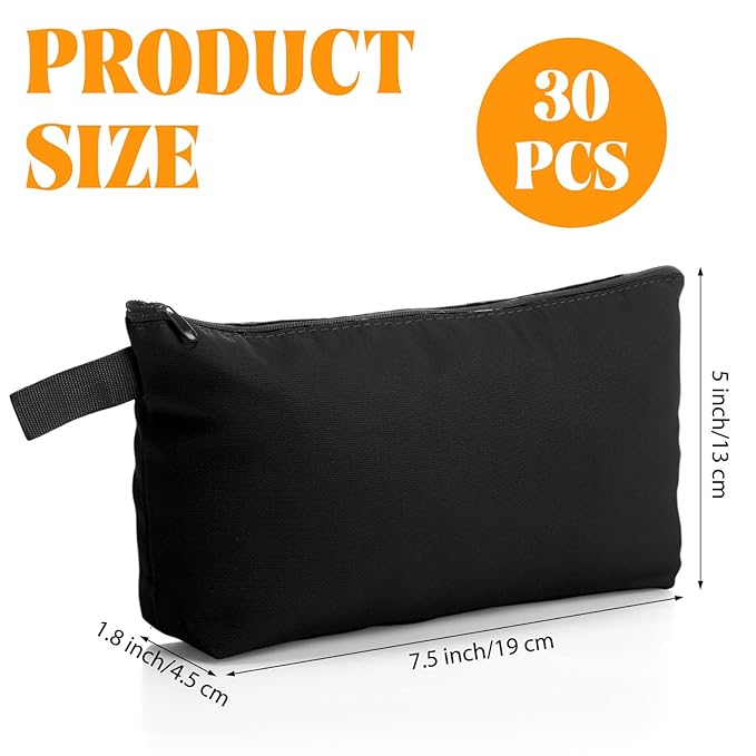 Saintrygo 30 Pcs Makeup Bag Travel Canvas Cosmetic Bag Bulk Multipurpose Small Makeup Pouch for Purse Portable Blank Zipper Toiletry Organizer DIY for Women Assorted Color (Black,9.8 x 5 x 2 Inch)