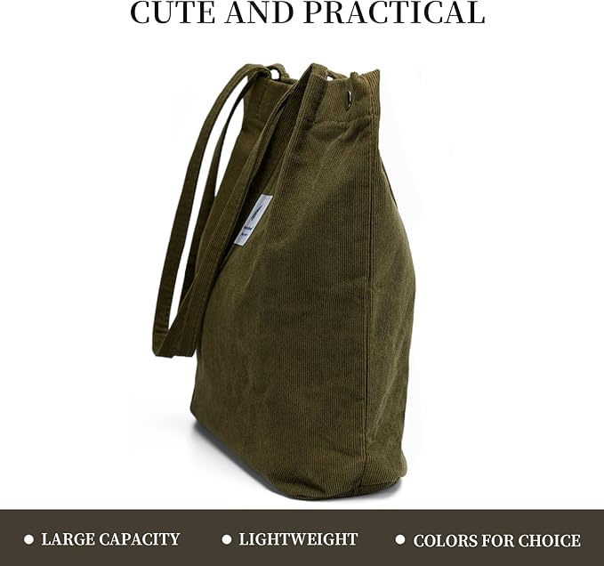 Corduroy Tote Bag Cute Tote Bags for Women Shoulder Bag with Inner Pocket for Work Beach Travel and Shopping Grocery