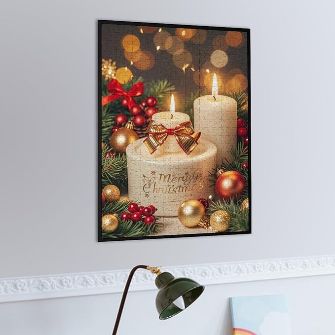 Jigsaw Puzzles for Adults 500 Piece - Christmas Atmosphere Candle Light，Merry Christmas Themed Wooden Puzzles，Puzzle Games Challenge Puzzles，Educational Games，Family Puzzles