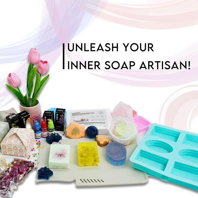 EDSRDRUS Soap Making Kit Series - Soap Making Supplies with Glycerin Soap Base, Silicone Molds, Fragrance Oils, Pigments & More (Blue Basic Soap Making Kit)