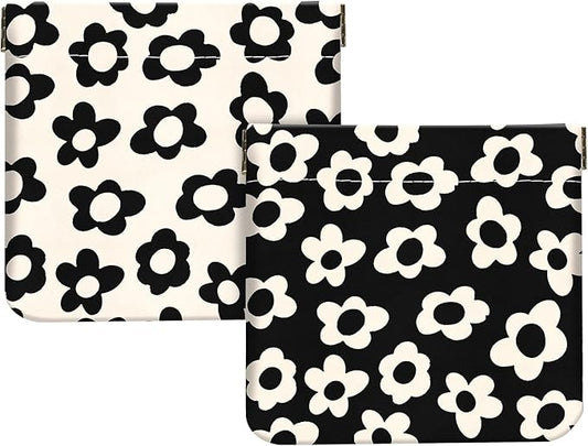 2Pcs PU Leather Small Squeeze Coin Purse Pouch Mini coin Bag Unique And Cute Wallet Cosmetic Bags Change Bag For Women Girls Men Black And Beige daisy